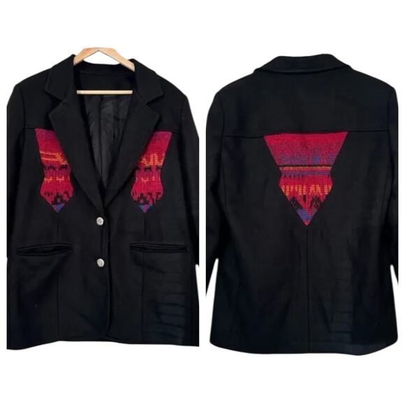 Vintage Wool Blend Aztec Western Southwestern Blazer Coat Jacket Women M Chimayo - Picture 2 of 10